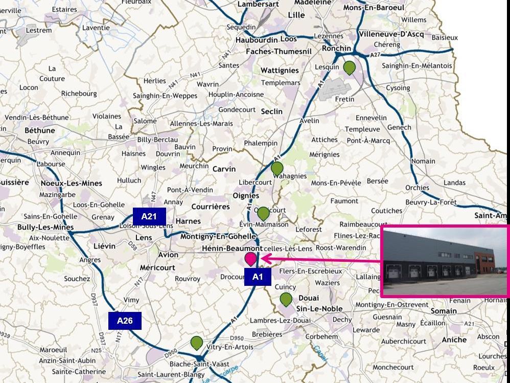 44875 m² pour cetentrepôts classe a en location à Hénin-beaumont