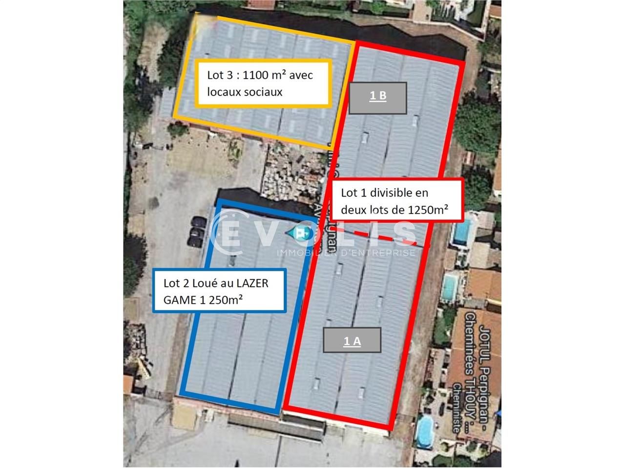 Location locaux commerciaux 1250 m² non divisibles