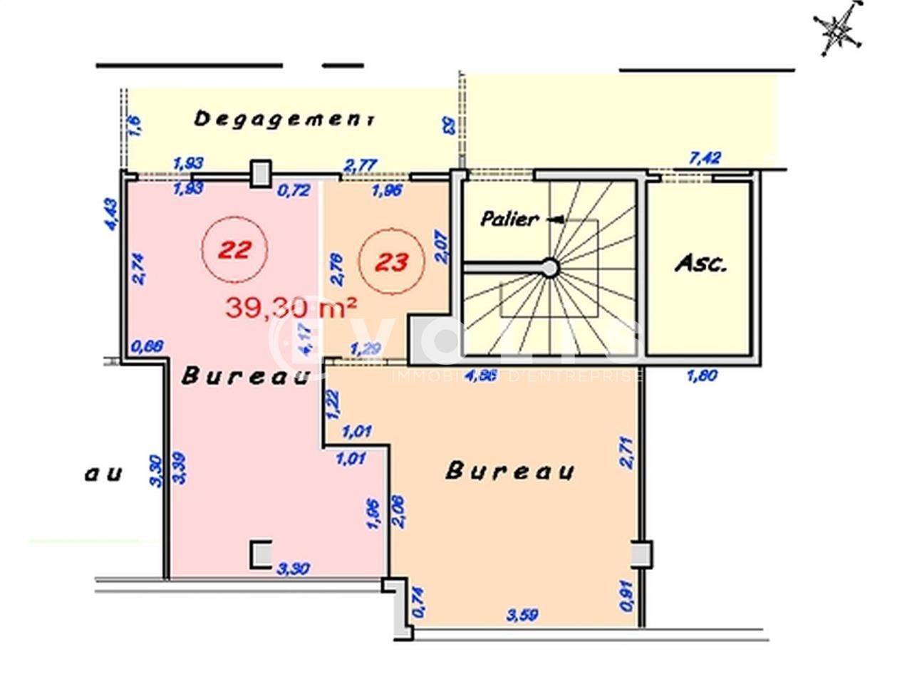 Location bureaux 39 m² non divisibles