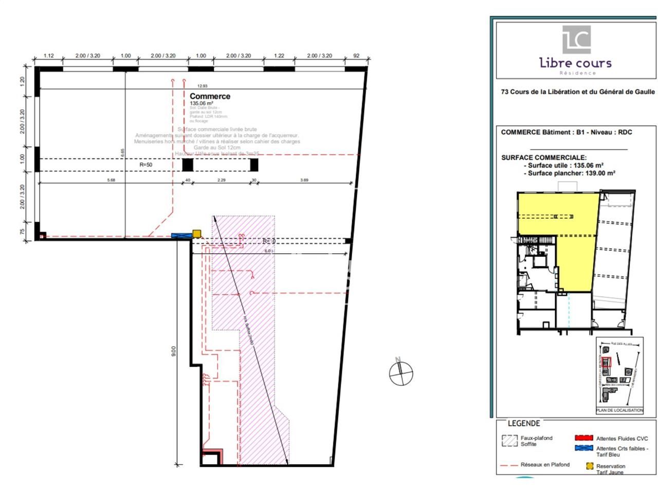Location locaux commerciaux 141 m² non divisibles