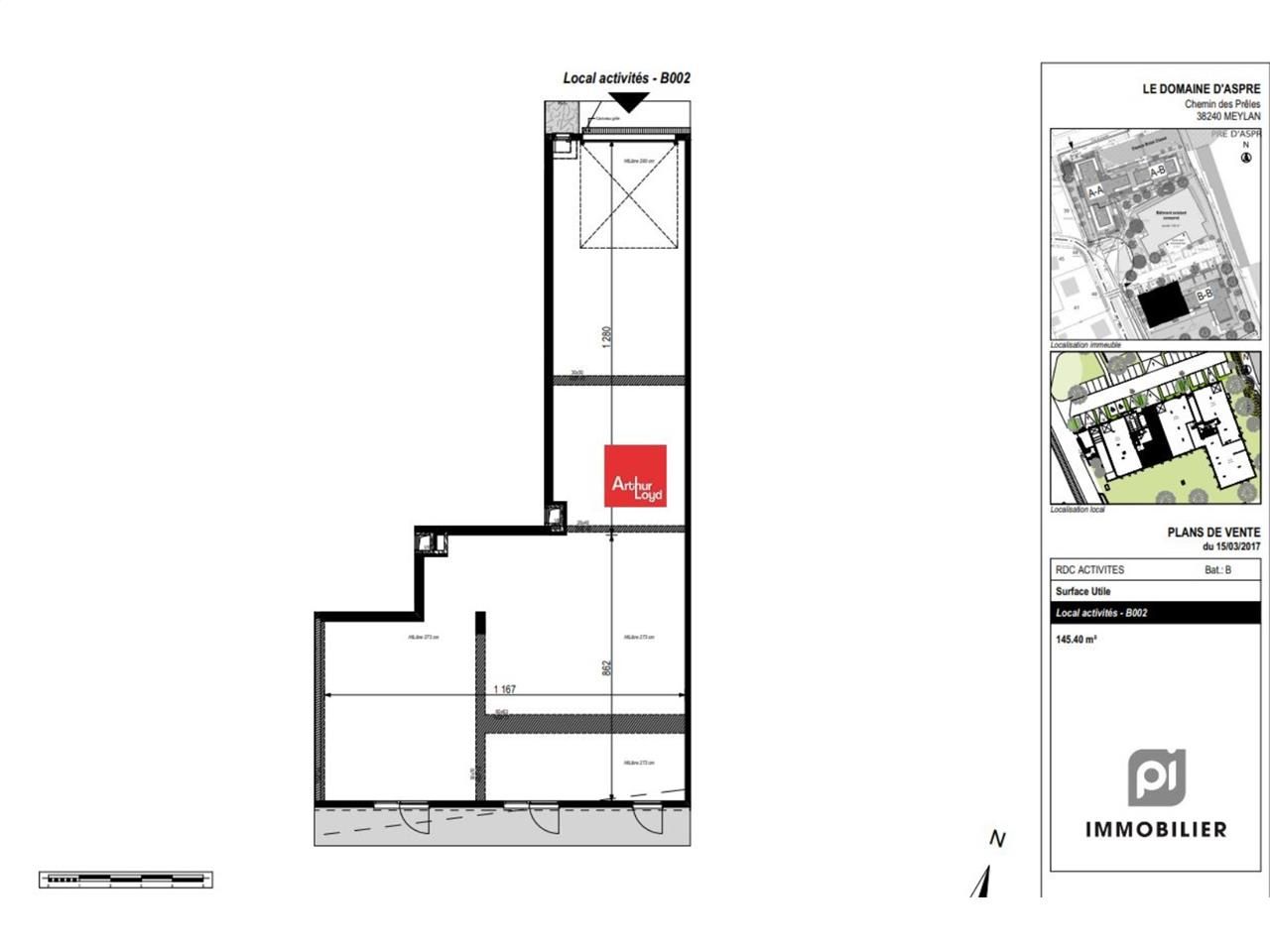 Location locaux commerciaux 145 m² non divisibles