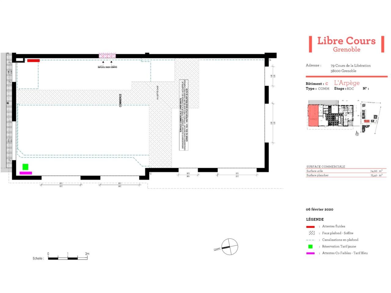 Location locaux commerciaux 76 m² non divisibles