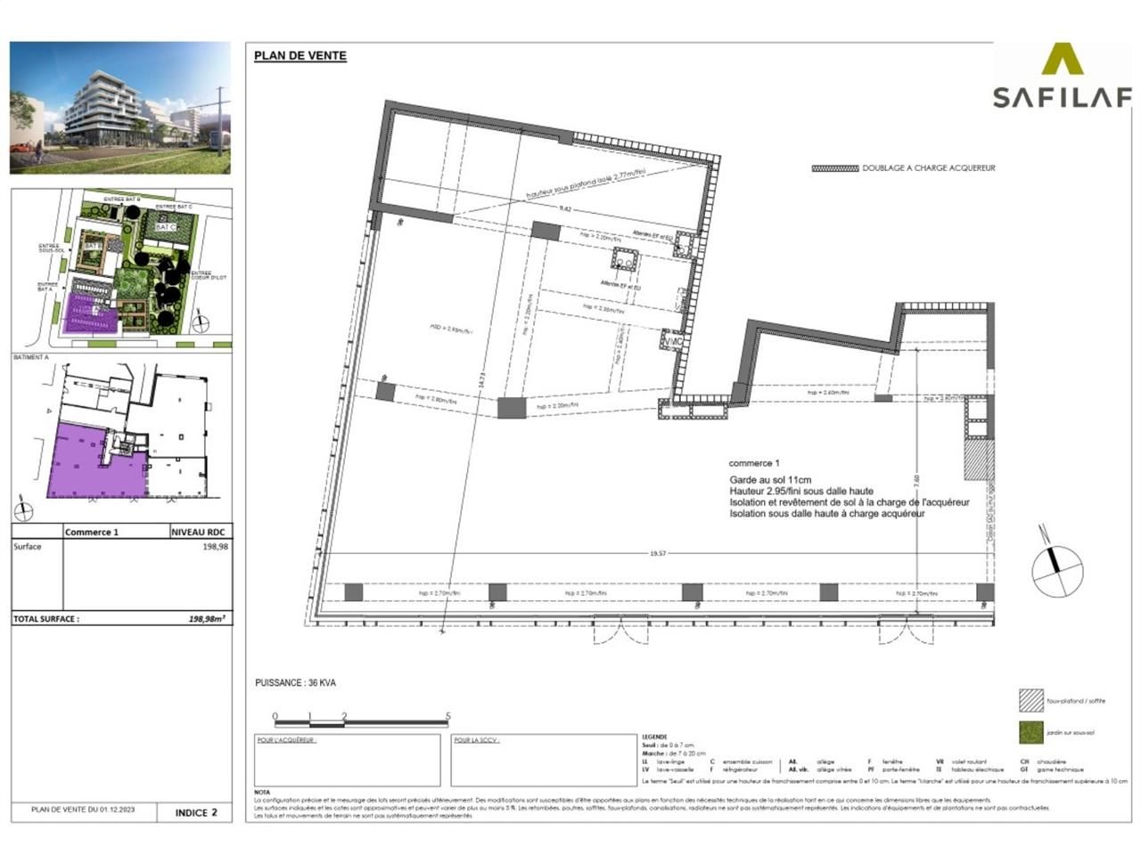 Vente locaux commerciaux 199 m² non divisibles