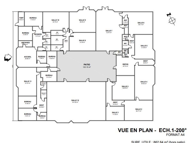 Location bureaux 862 m² non divisibles