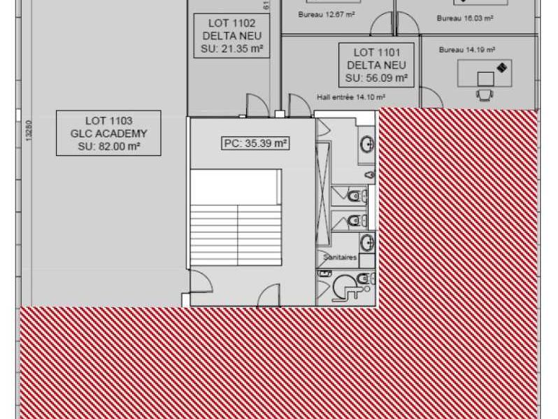 Location bureaux 179 m² non divisibles