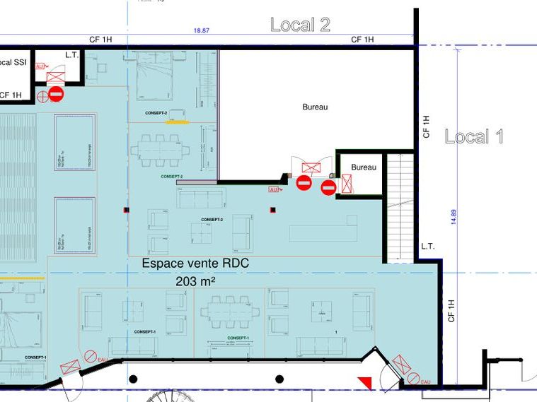 Location locaux commerciaux 900 m² non divisibles