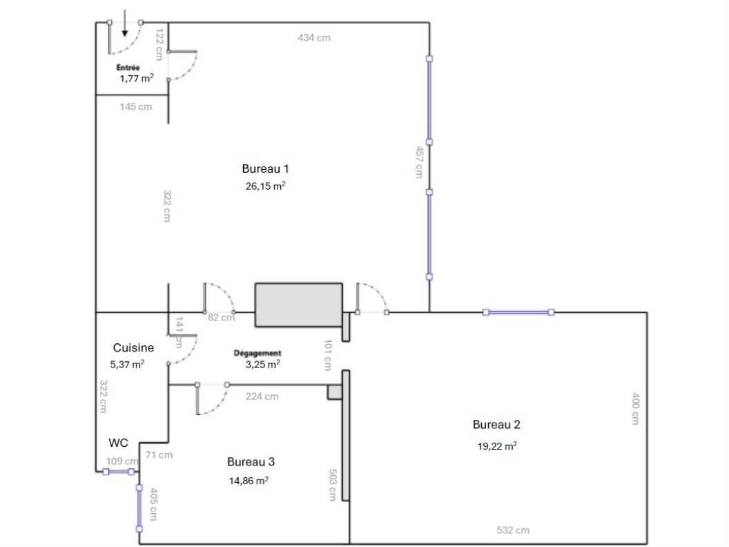 Location bureaux 70 m² non divisibles