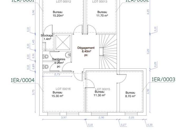 Location bureaux 99 m² non divisibles