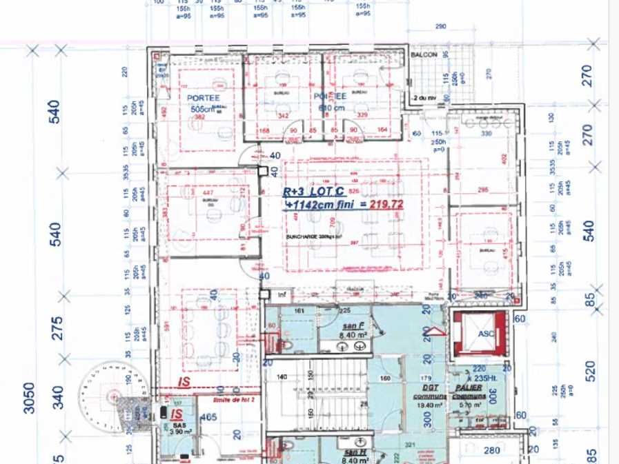 Location bureaux 221 m² non divisibles