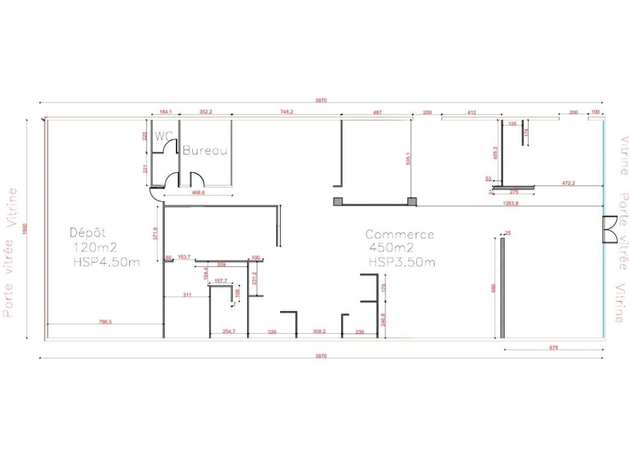 Location locaux commerciaux 570 m² non divisibles
