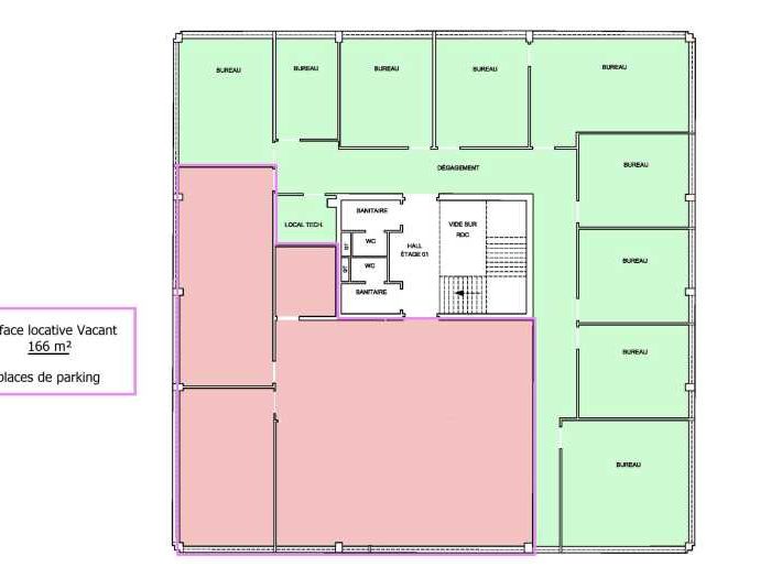 Location bureaux 166 m² non divisibles