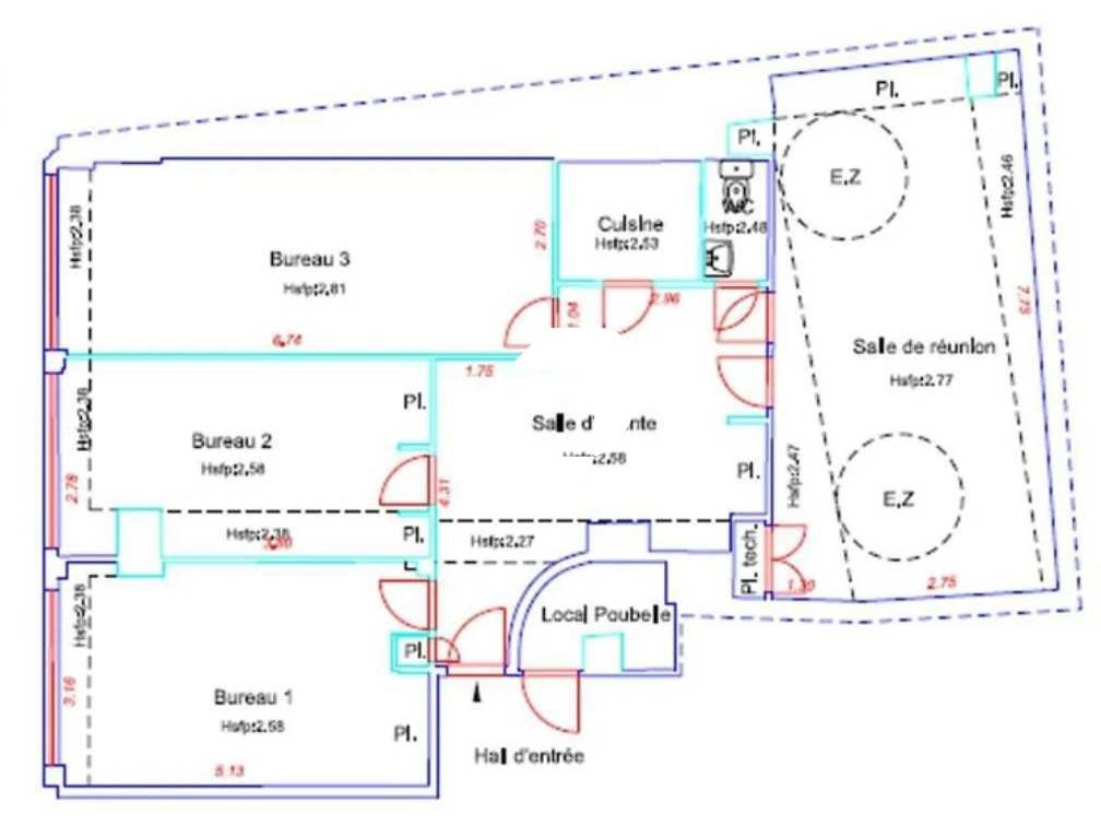 Location bureaux 103 m² non divisibles