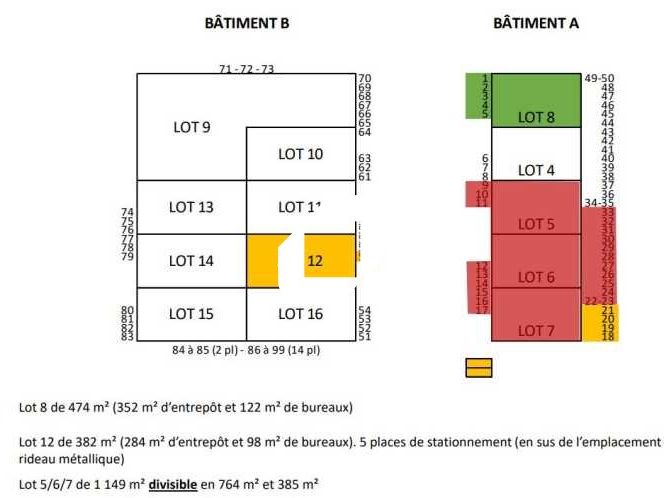 Location entrepots 2005 m² divisibles à partir de 382 m²