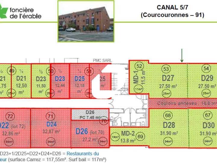 Location bureaux 117 m² non divisibles