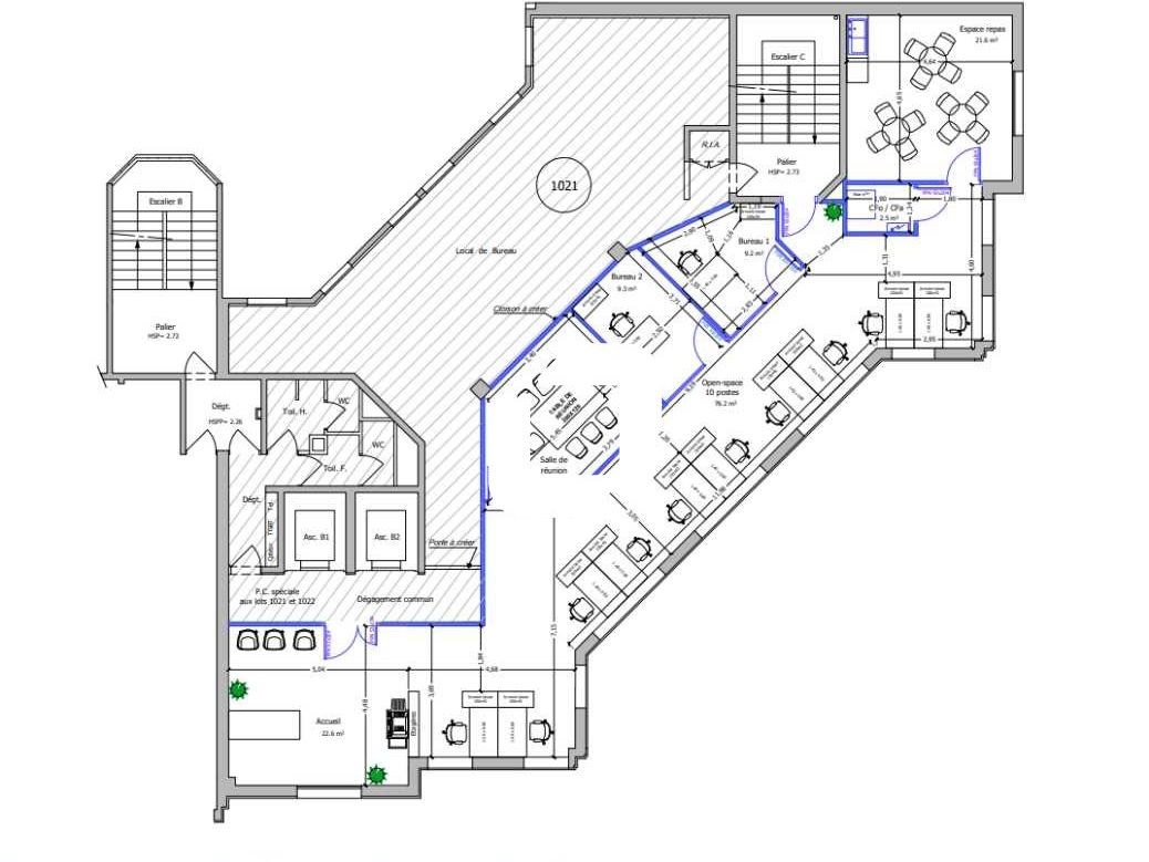 Vente bureaux 1037 m² divisibles à partir de 160 m²
