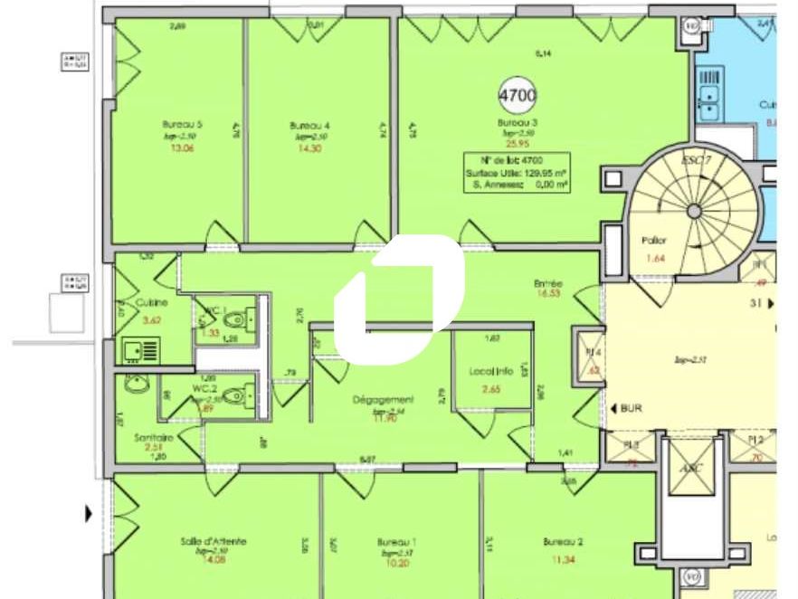 Location bureaux 204 m² non divisibles