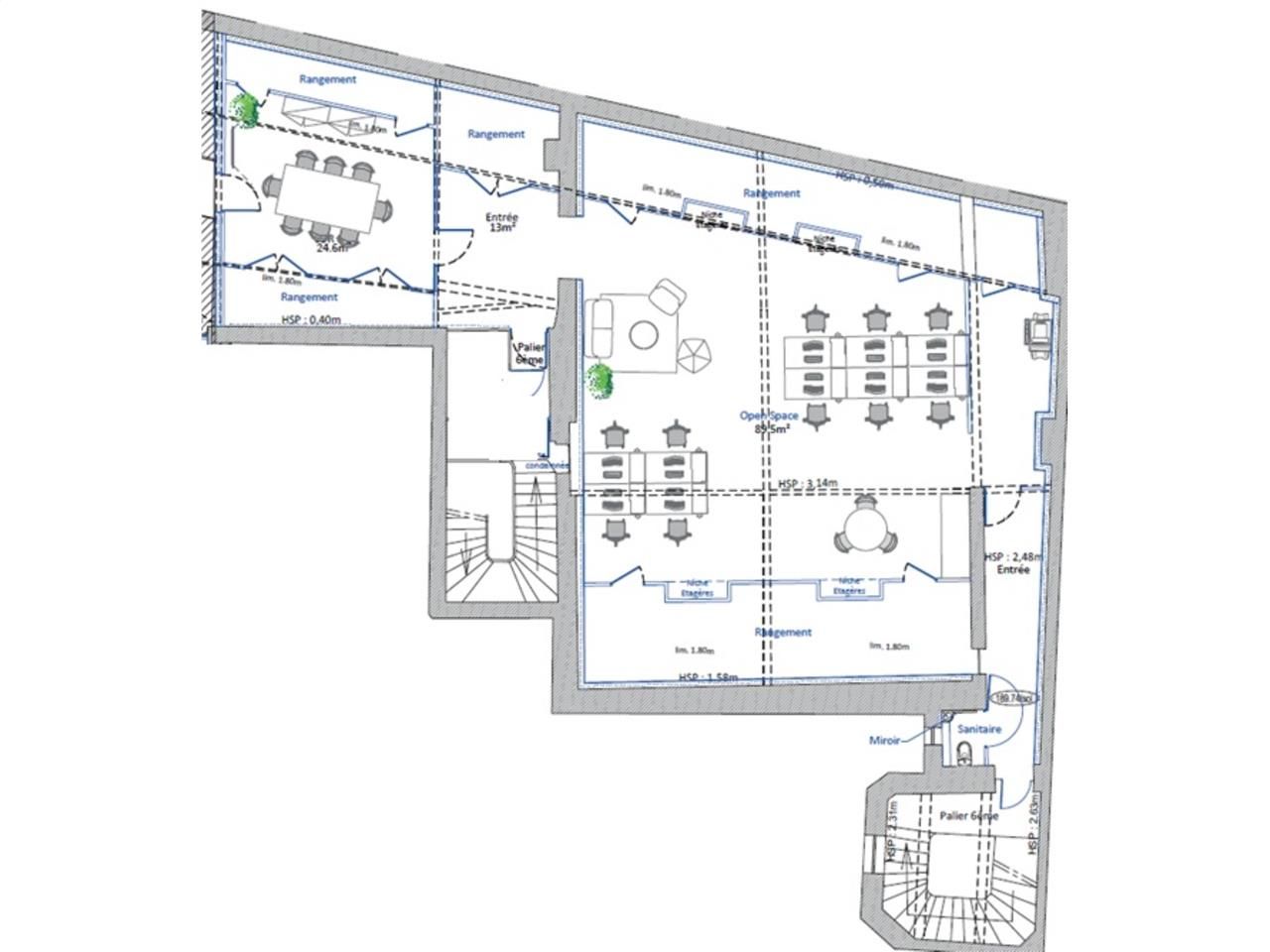 Location bureaux 130 m² non divisibles