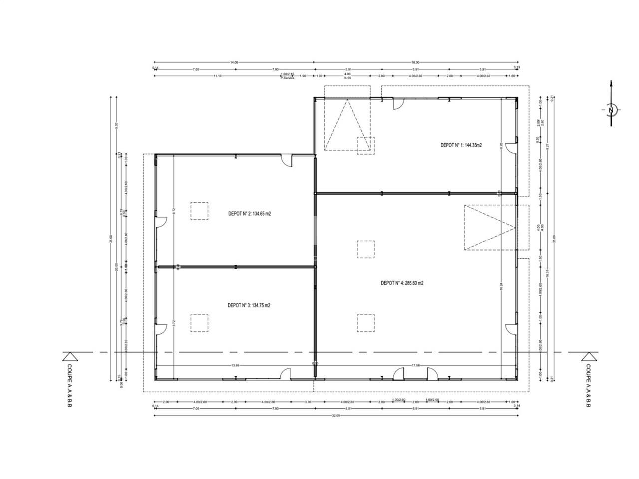 Location locaux commerciaux 555 m² divisibles à partir de 135 m²