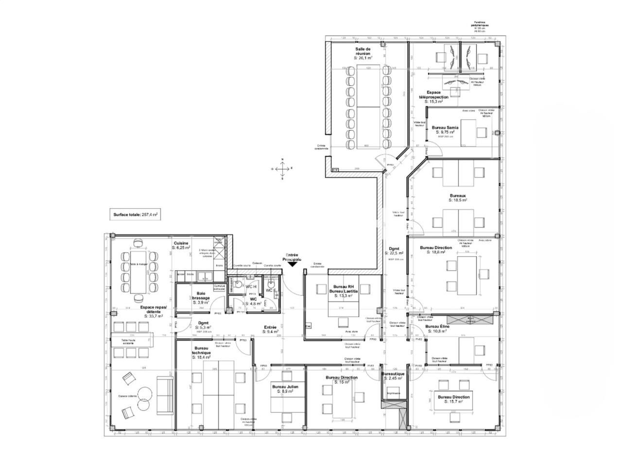 Location bureaux 260 m² non divisibles
