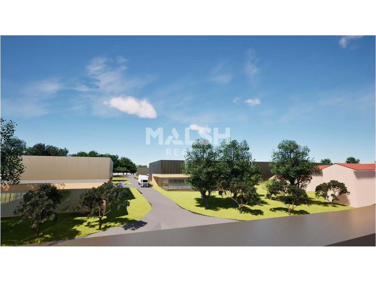 Au sein d'un parc d'activités en construction com