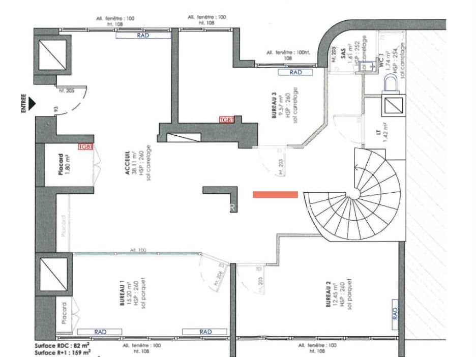 Location bureaux 260 m² non divisibles