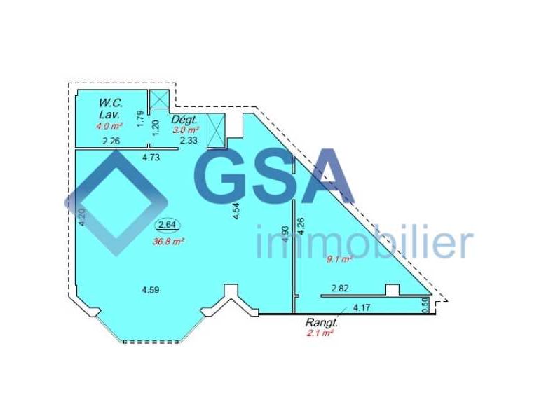 Location locaux commerciaux 55 m² non divisibles