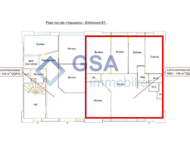 Location bureaux 458 m² divisibles à partir de 104 m²