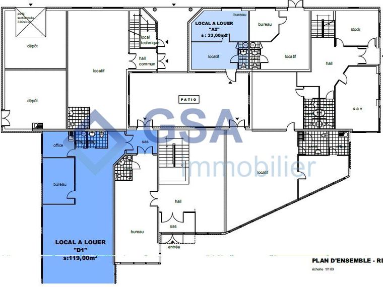 Location bureaux 270 m² divisibles à partir de 33 m²