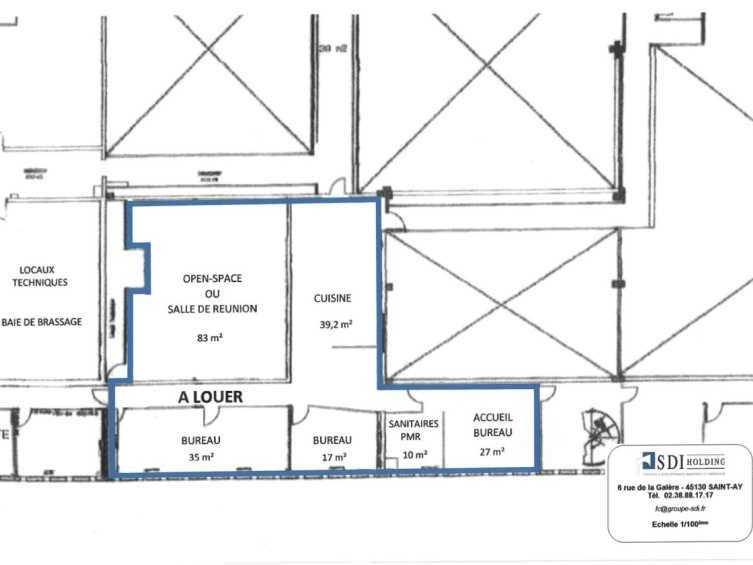 Location bureaux 241 m² non divisibles