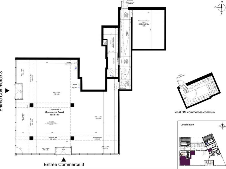 Location locaux commerciaux 220 m² non divisibles