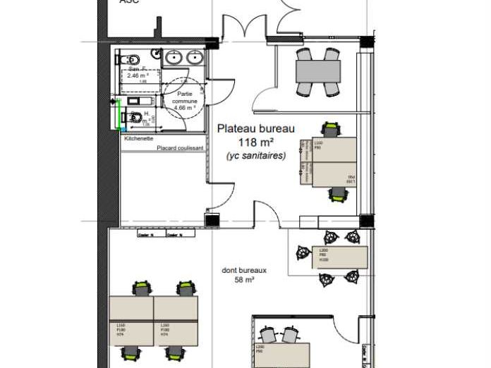 Location bureaux 130 m² divisibles à partir de 65 m²