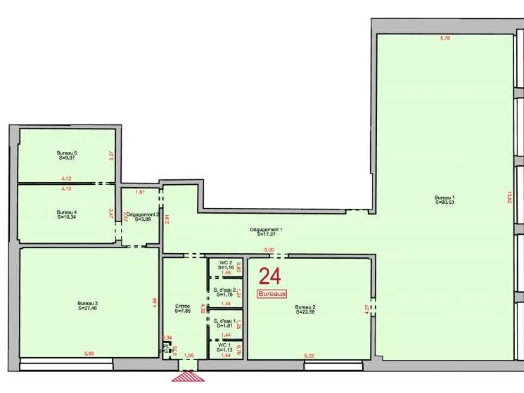 Location bureaux 200 m² non divisibles