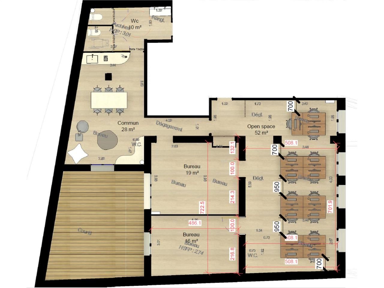 Location bureaux 137 m² non divisibles