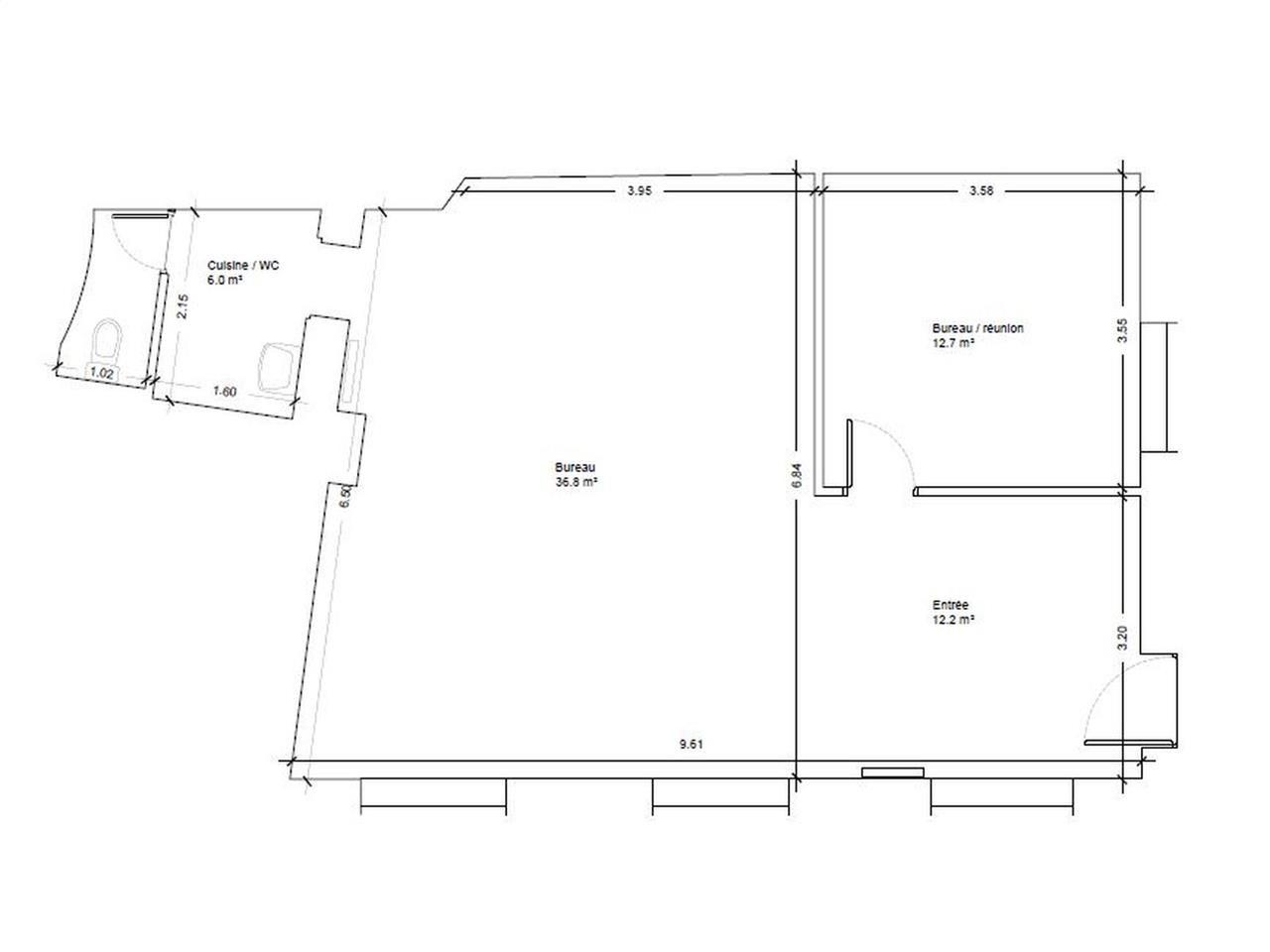 Location bureaux 68 m² non divisibles
