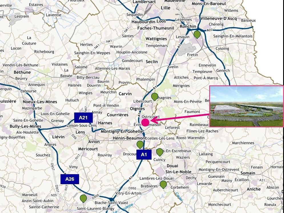 Location Entrepôts classe A 14831 m² non divisibles 62119 Dourges