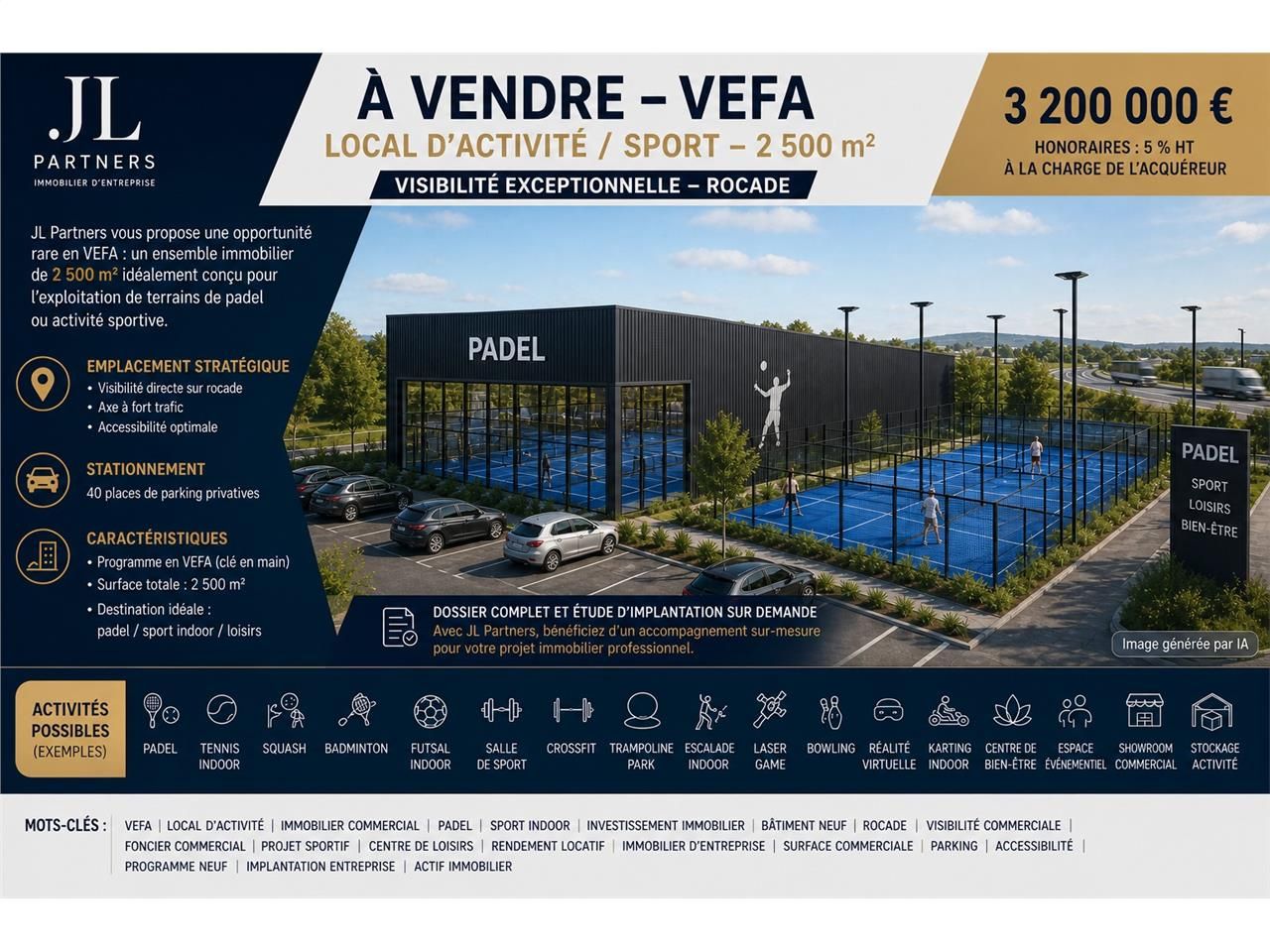 VEFA visibilité rocade 2500m² PADEL - Activité commerciale