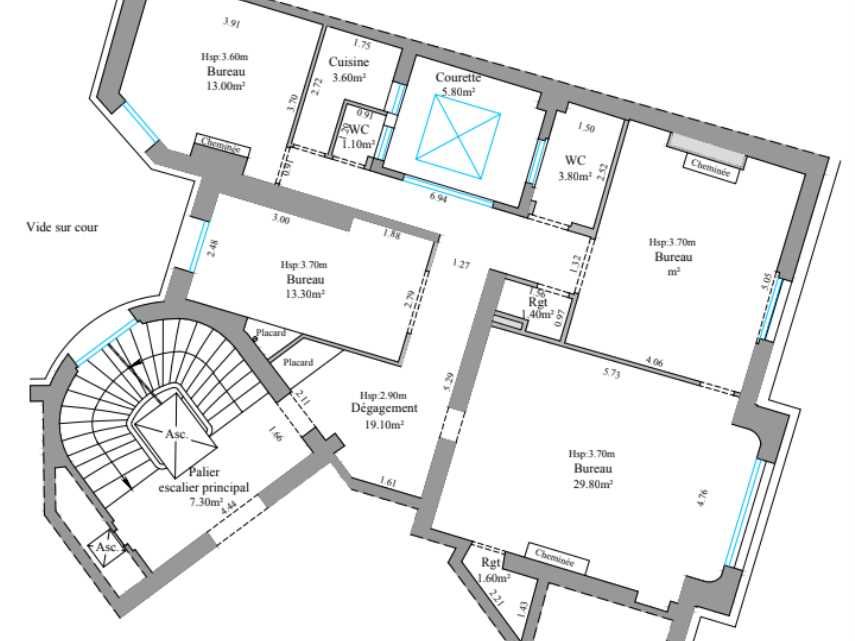 Location bureaux 114 m² non divisibles