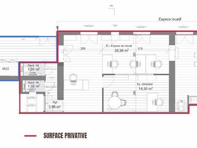Location bureaux 107 m² non divisibles