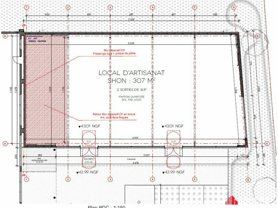 Location local commercial 307 m² non divisibles