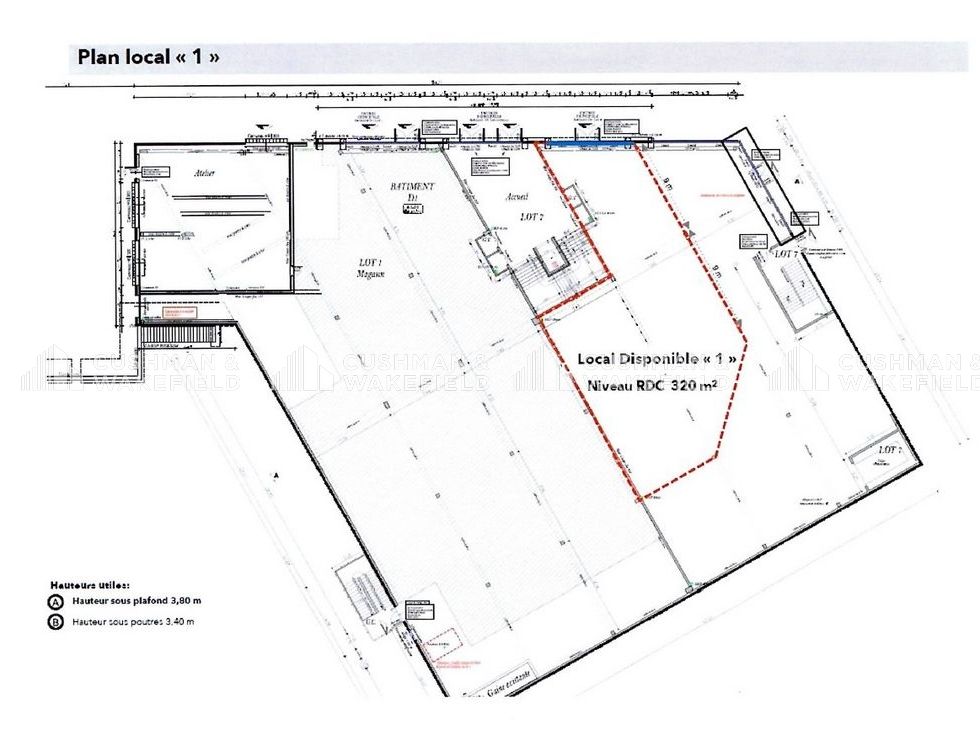 Location locaux commerciaux 320 m² non divisibles