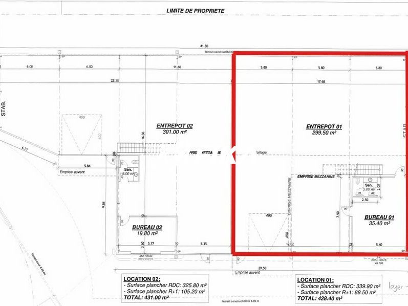 A LOUER LOCAL D'ACTIVITE 428 m² - (31270) VILLENEUVE TOLOSANE