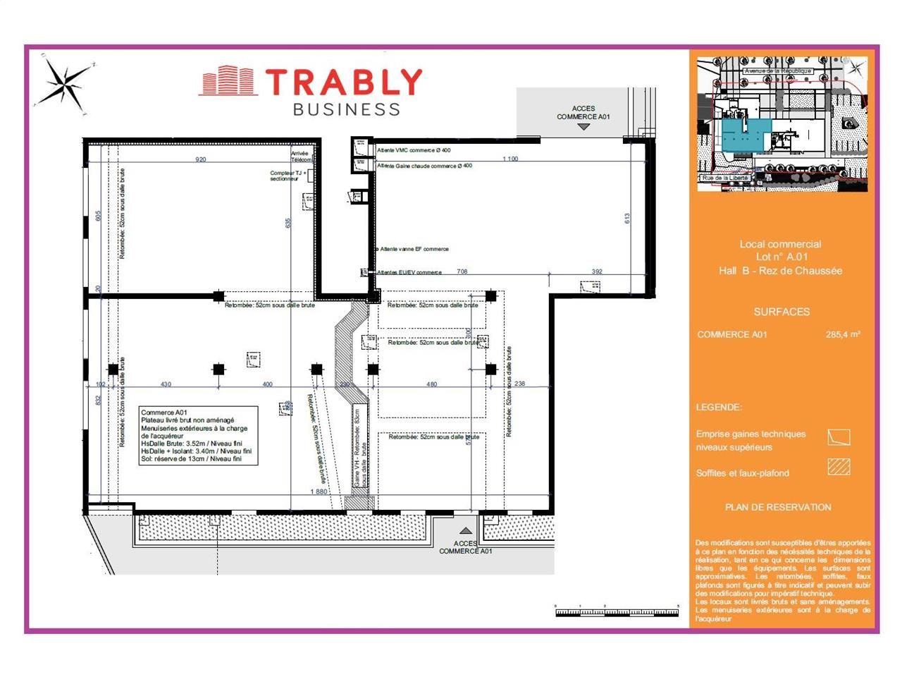 Vente commerces 285 m² non divisibles