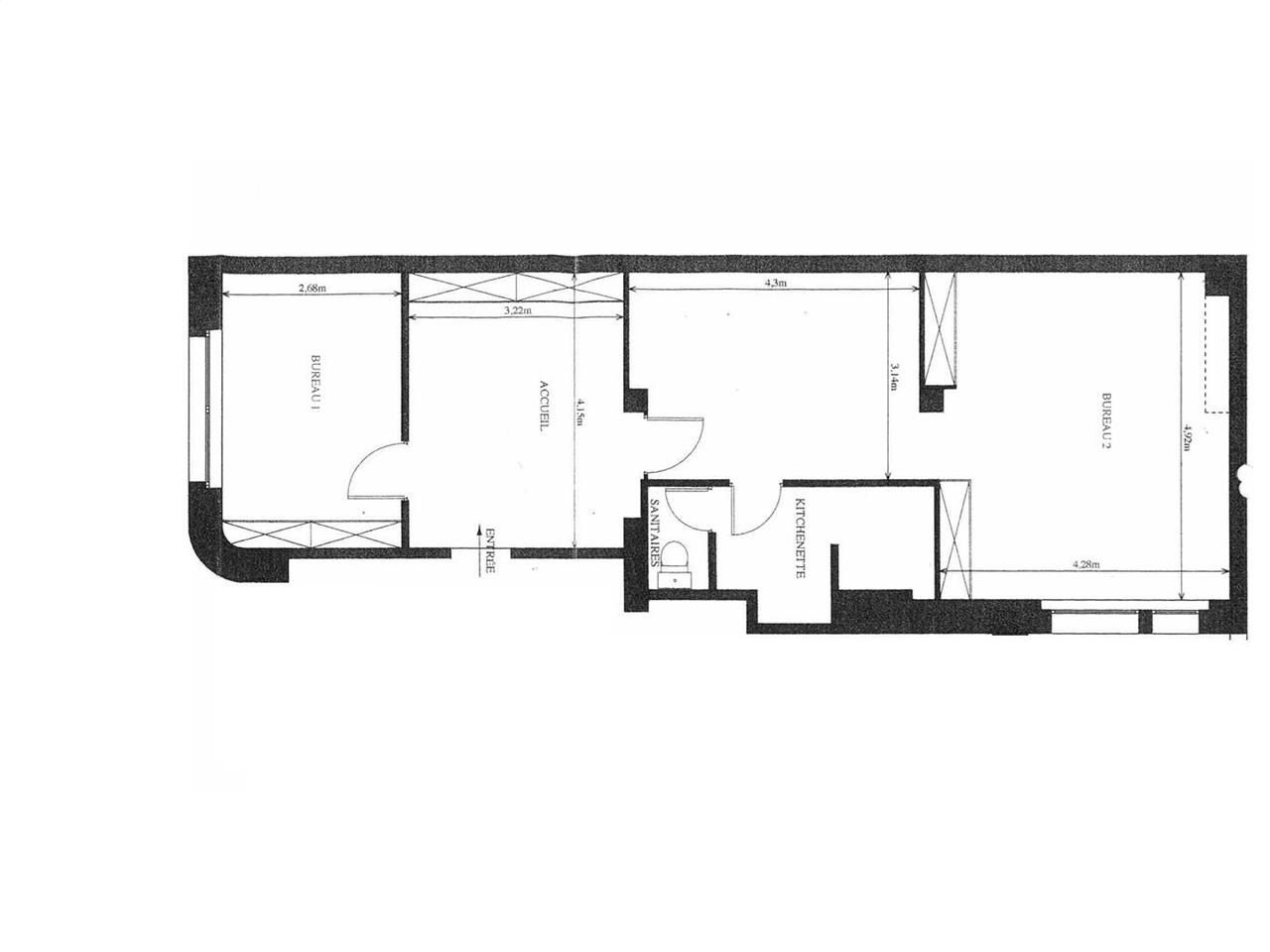 Location bureaux 66 m² non divisibles