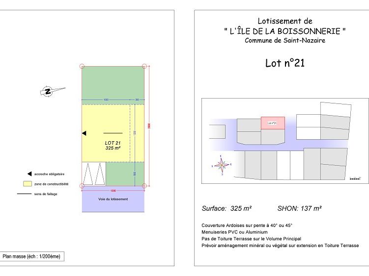 A vendre Terrain 325 m² à ST NAZAIRE