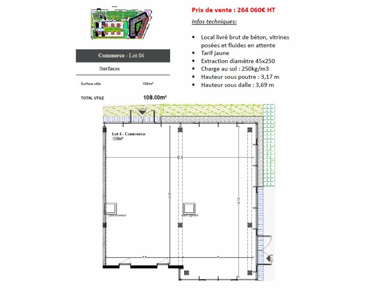 Vente local commercial 108 m² non divisibles