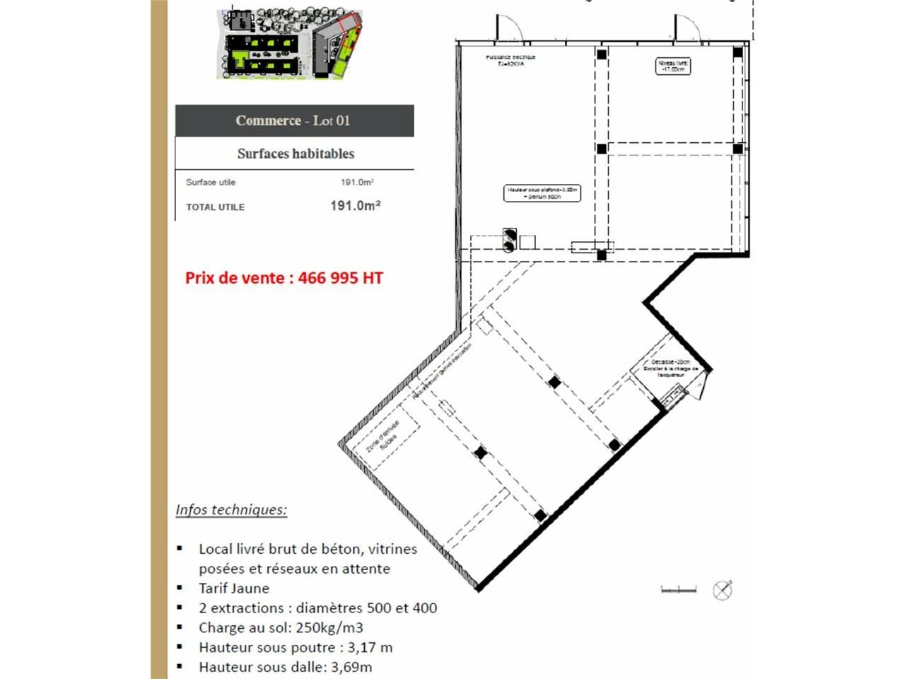 Vente local commercial 191 m² non divisibles