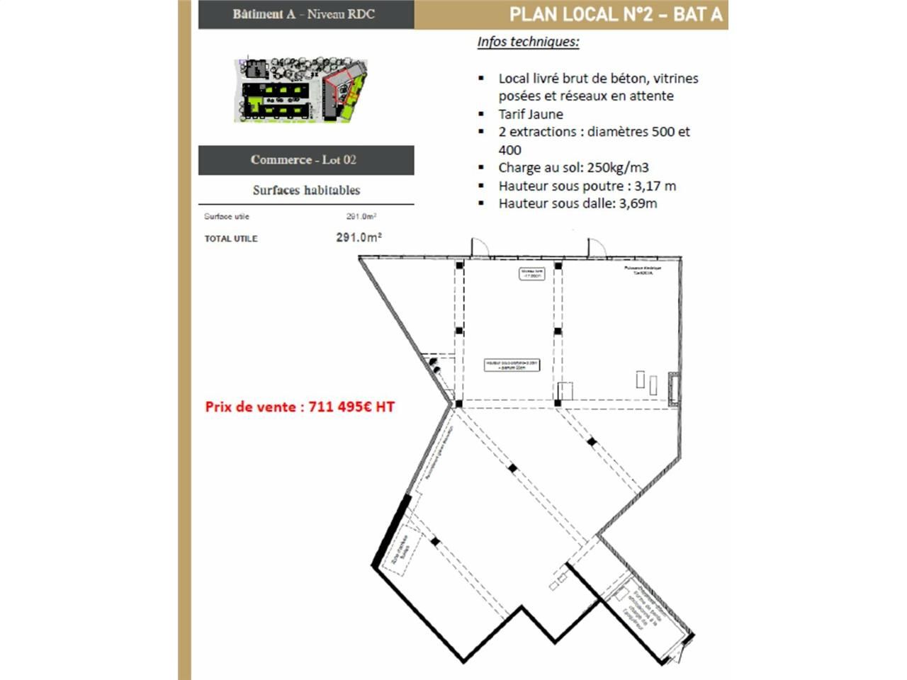 Vente local commercial 291 m² non divisibles