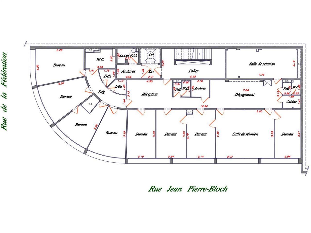 Location bureaux 297 m² non divisibles
