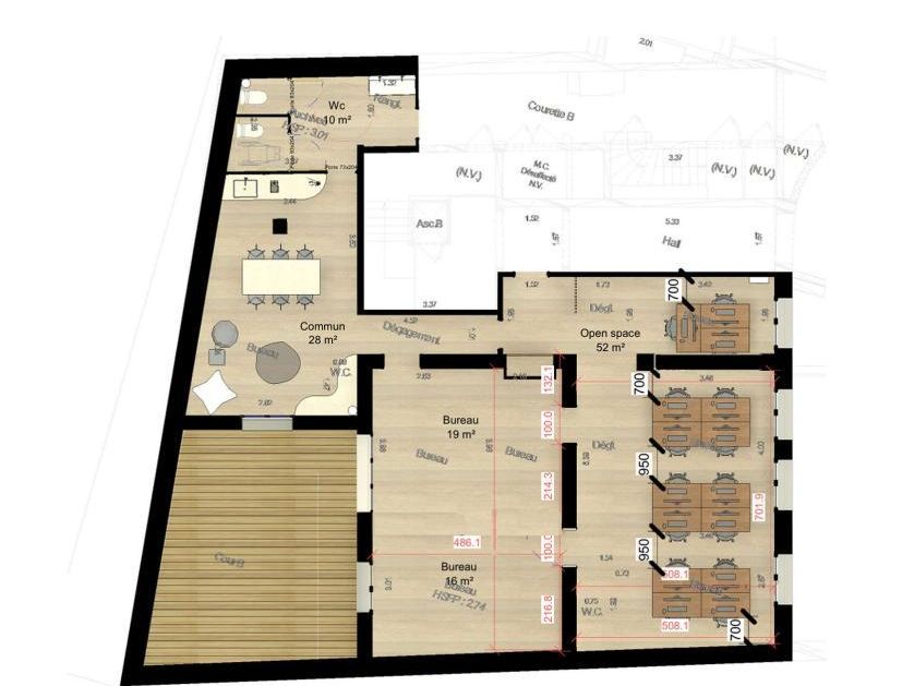 Location bureaux 136 m² non divisibles