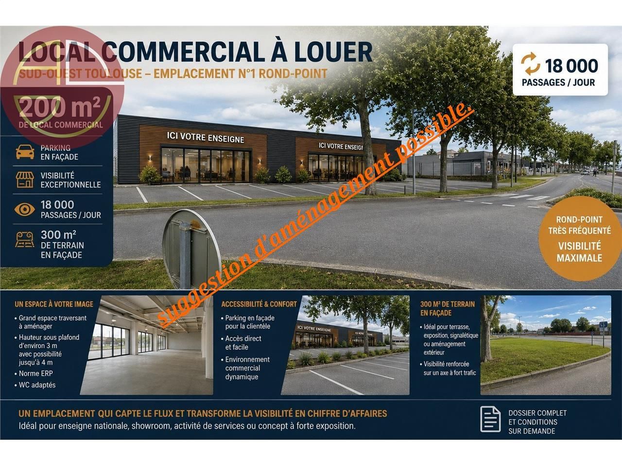 Location local commercial 200 m² à PLAISANCE-DU-TOUCH